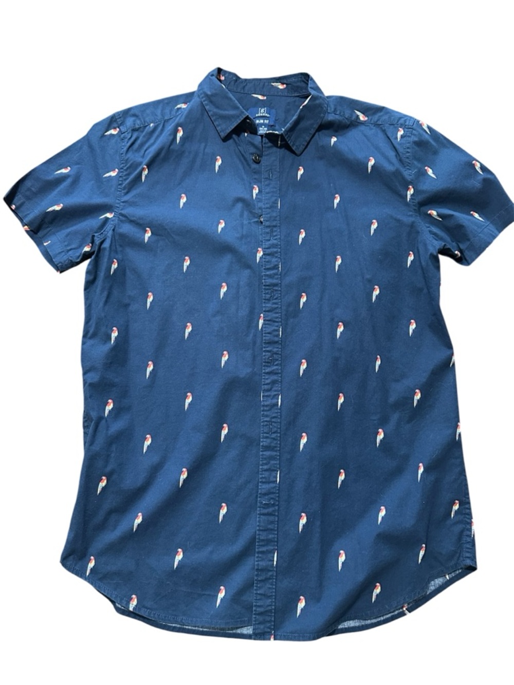 George Navy Short-Sleeve Button-Down with Parrot Print